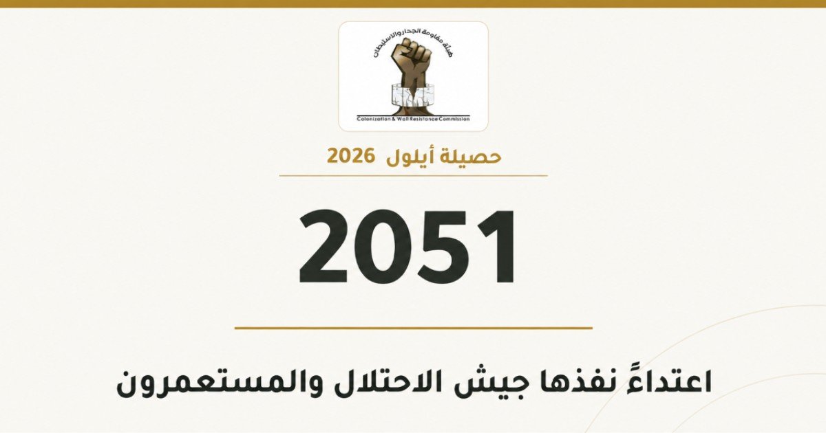 مقاومة الجدار والاستيطان: 2051 اعتداء نفذها جيش الاحتلال والمستعمرون في أيلول